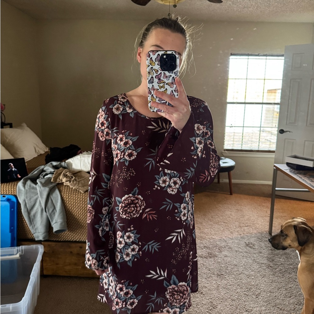 Charlotte Russe Burgundy Floral Long Sleeve Dress